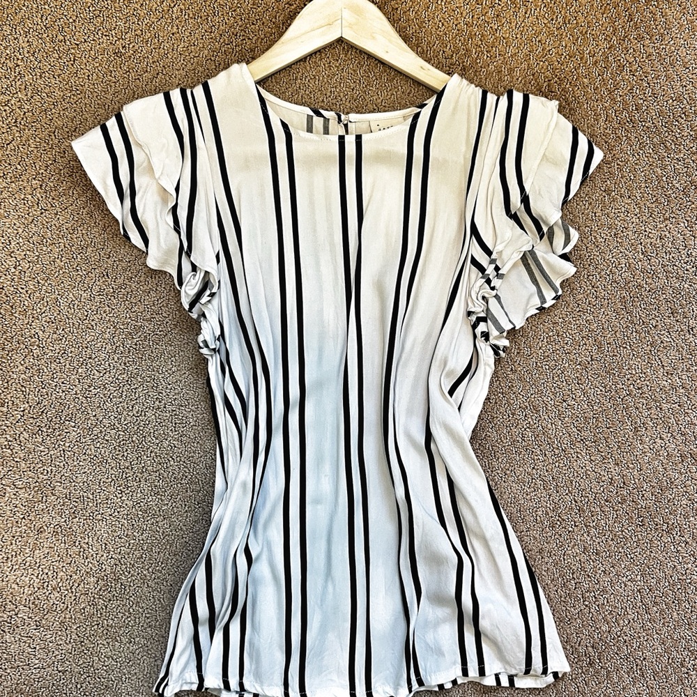 a new day Ruffle Sleeve Striped Top